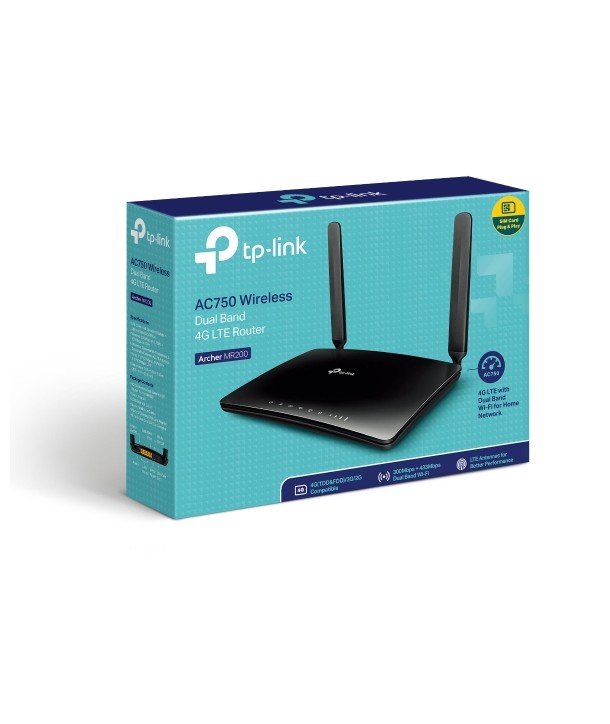 TP-Link Archer MR200 Router inalámbrico AC750, Banda Dual, módem 4G interno, 3 x LAN 10/100Mbps, 3 antenas WiFI internas 2 LTE d