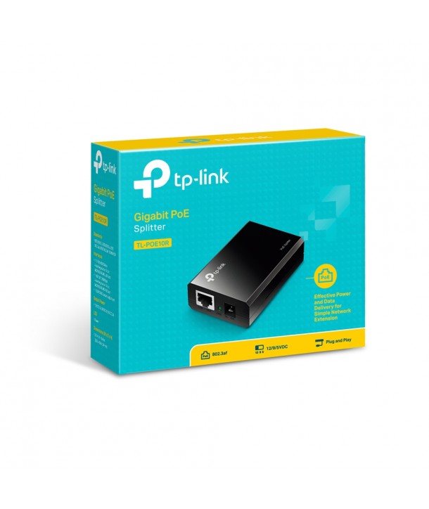 TP-Link TL-POE10R Adaptador Splitter PoE, 802.3af, hasta 100 metros, salida de alimentación a 5V/9V/12V, carcasa de plástico, ta