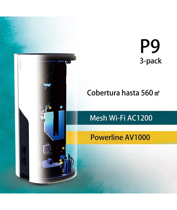 TP-LINK Deco P9 (3-pack) - Sistema Wi-Fi de malla híbrida para todo el hogar Deco P9AC1200 + AV1000