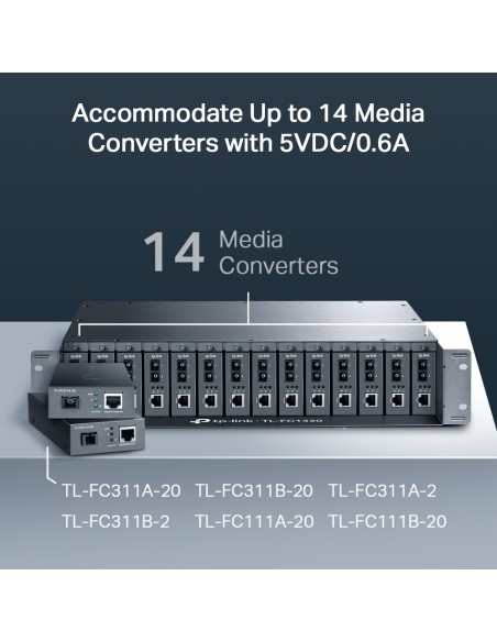TP-Link FC1420 - Chasis de montaje en bastidor de 14 ranuras para convertidores de medios
