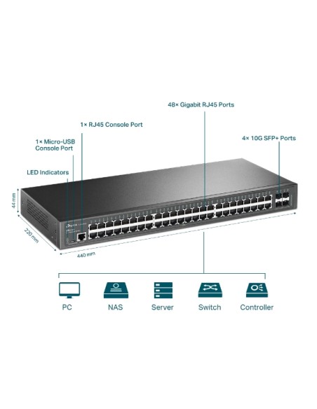 TP-Link SG3452X - Switch gestionado 48 puertos Gb L2+, 4xSFP+ 10Gb