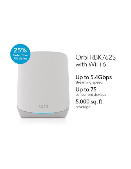 Netgear RBK762S-100EUS - Orbi™ Sistema MESH WiFi 6 tribanda, router + 1 satélite