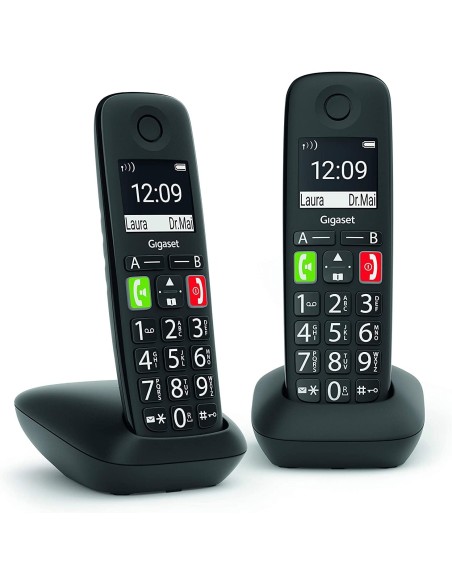Gigaset L36852-H2901-D201 - Teléfono inalámbrico DECT E290 DUO, negro y teclas grandes