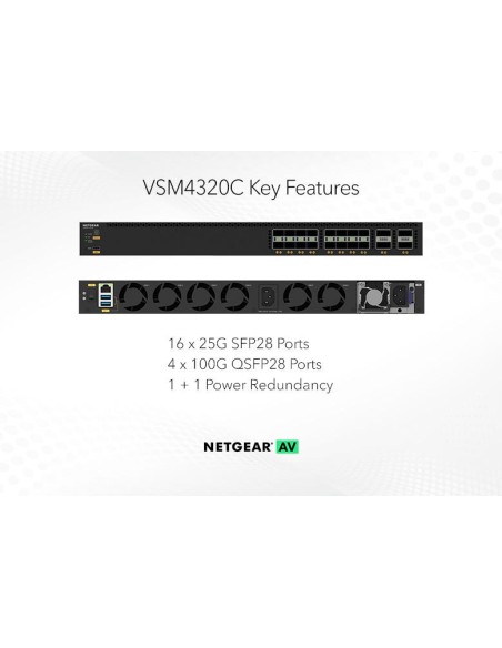 Netgear VSM4320C-100NES - M4350-16V4C switch gestionable 16 puertos SFP28 (1GB,10GB,25GB) más 4 puertos QSFP28 (40GB, 100GB)