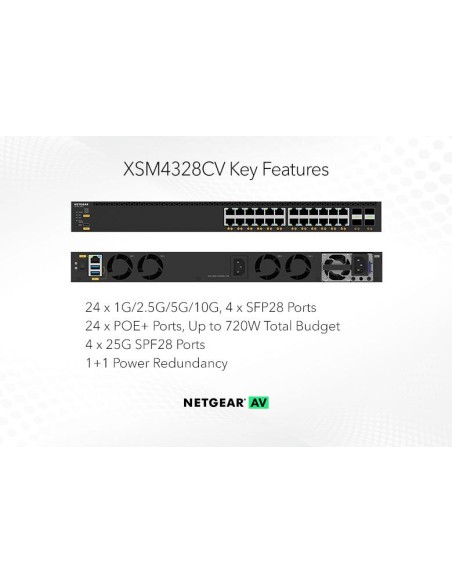 Netgear XSM4328CV-100NES - M4350-24X4V switch gestionable 24 puertos PoE+ (1GB,2.5GB,5GB,10GB) más 4 puertos SFP28