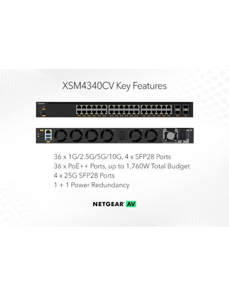 Netgear XSM4340CV-100NES - M4350-36X4V switch gestionable 24 puertos PoE++ (1GB,2.5GB,5GB,10GB) más 8 puertos SFP+ más 8 puertos