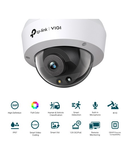 TP-Link VIGI C230(2.8mm) - Cámara IP tipo dome Full Color IR 3MP, 2,8mm