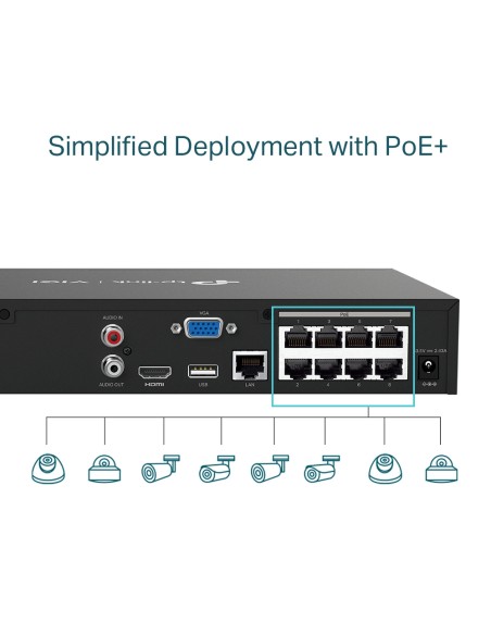 TP-Link VIGI NVR1008H-8MP - Grabador de vídeo de 8 canales 8MP PoE+