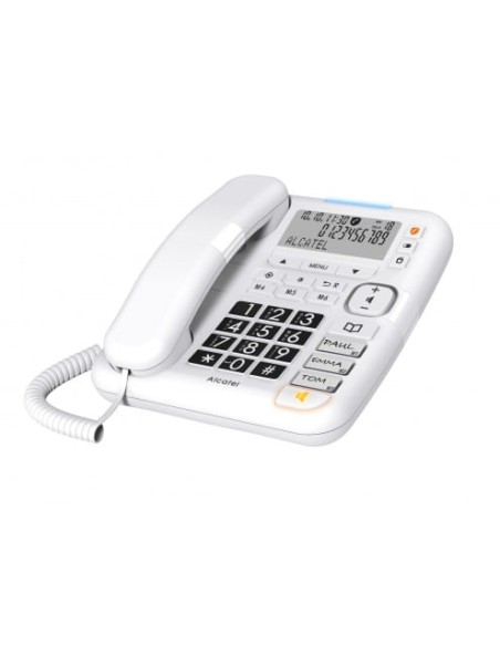 Alcatel ATL1424294 - Teléfono analógico "seniors" TMax70 blanco, con pantallas y manos libres