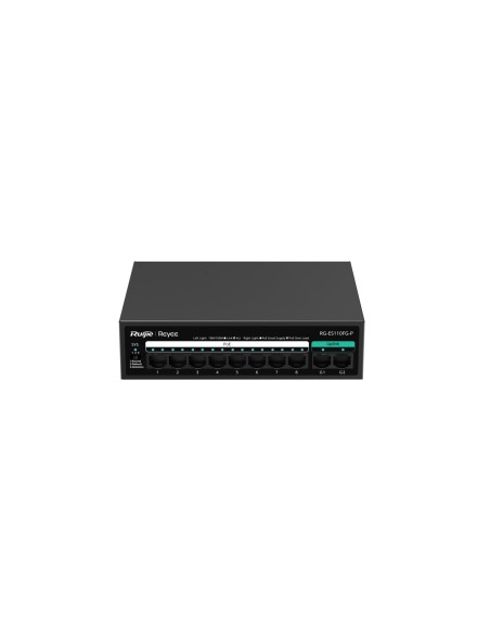 Reyee RG-ES110FG-P - Switch 8x100Mbps, 2xGb, 8xPoE+ 110W, no gestionado, metal