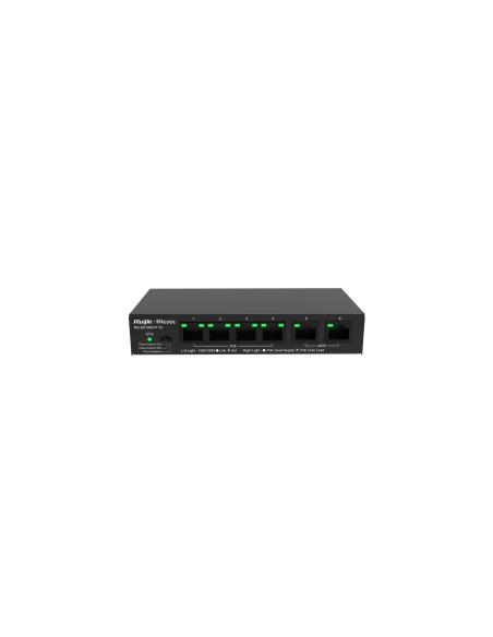 Reyee RG-ES106D-P V2 - Switch 6x100Mbps, 2xUplink, 4xPoE 54W, no gestionado, metal