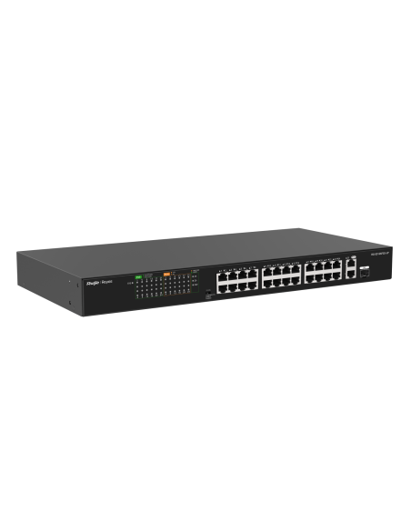 Reyee RG-ES126FGS-LP - Switch 24x100Mbps, 1xGb, 1xSFP, 24xPoE 180W, no gestionado, metal