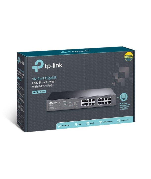 TP-Link TL-SG1016PE Switch Easy Smart, 16 x Gb, 16 x RJ45, 8 PoE+, alimentación PoE